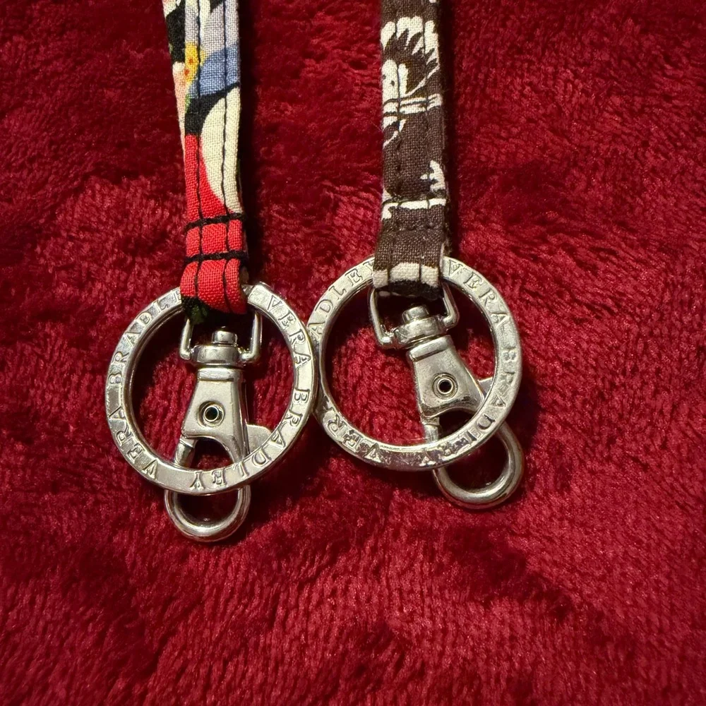 Vera Bradley Lanyard Set 2 Pack Floral‎ Quilted Fabric Key ID Holder Multi Brown